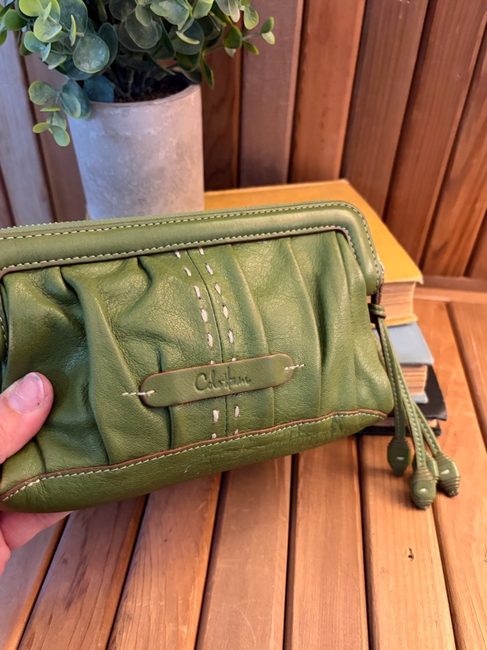 Cole Haan Soft Pebbled Leather Wallet Clutch in Olive Green, Pouch - Picture 2 of 11